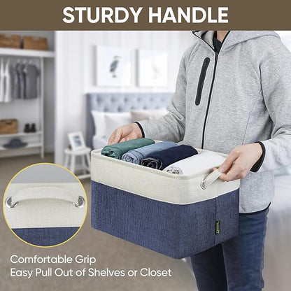 BALEINE 1 Pack Fabric Storage Bins for Shelves, Linen Storage Baskets for Organizing, Decorative Closet Bins for Clothes, Home (Navy Blue, 15''x11''x9.5'')