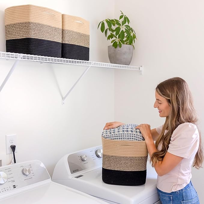 NaturalCozy Storage Cubes 11 Inch Cotton Rope Woven Baskets for Organizing, 3-Pack | Cube Storage Bin | Square Storage Baskets for Shelves Organizer, Classroom, Kids Toy Bins, Closet, Baby Nursery