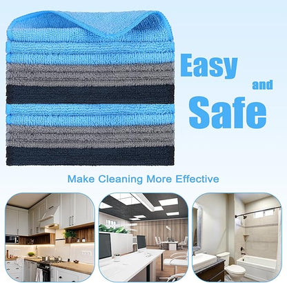 Tanlade 30 Pcs Microfiber Cleaning Cloth 6"x6" Cleaning Rags Reasonable Kitchen Towels Microfiber Towels Cars Wash Dry Erase Cloth (Blue/Gray/Black)