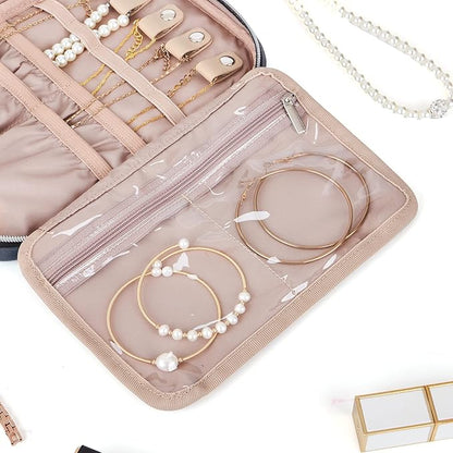 BELALIFE Travel Jewelry Organizer, Portable Jewelry Storage Case for Earrings, Rings, Necklaces, Bracelets, Blue-Gray