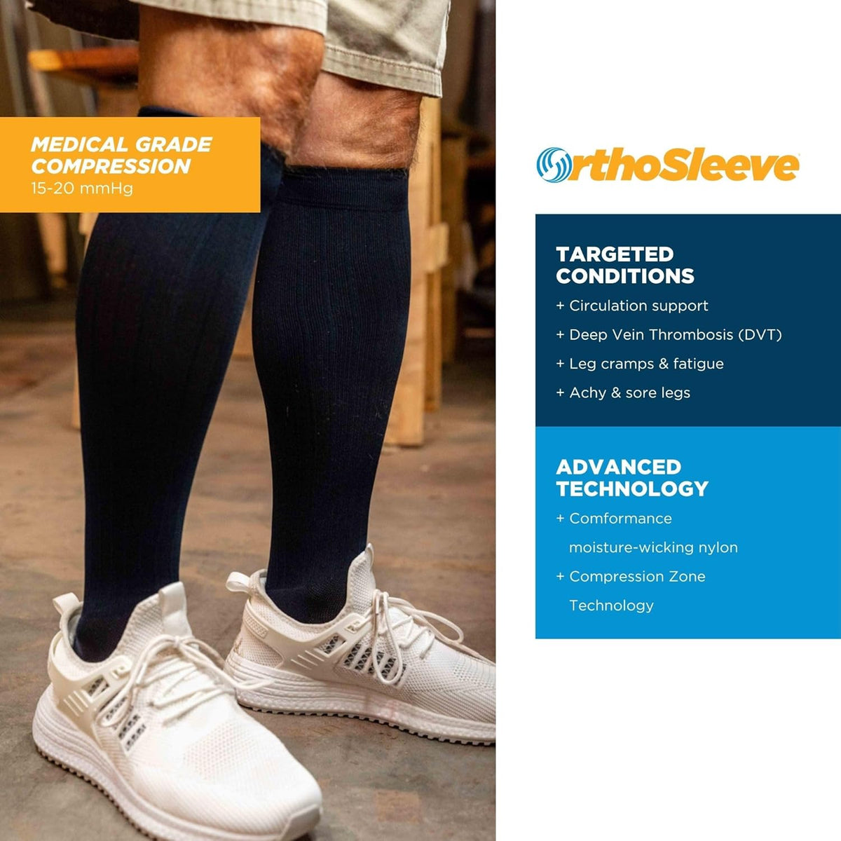 Medical Grade Compression Socks for Men & Women 15-20 mmHg by OrthoSleeve (Grey w/Stripes, Medium)