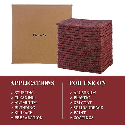 50 Pcs 7447 Fine General Purpose Scuff Pads 6 X 9 Inch Abrasive Hand Sanding Non-Woven Aluminum Oxide Abrasive Pads Set for Surface Preparation Scuffing Scouring Blending Cleaning(Red)