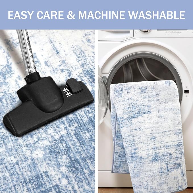 IOHOUZE Small Abstract Area Rug 2x3 Ft Entryway Rugs Washable Door Mat Indoor Entrance, Rubber Backed Throw Rugs, Printed Non Slip Floor Carpet for Foyer Front Door Sink, Light Blue White