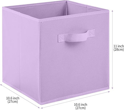 Stero Fabric Storage Bins 6 Pack Fun Colored Durable Storage Cubes with Handles Foldable Cube Baskets for Home, Kids Room, Closet and Toys Organization Purple, Pink, peachpuff