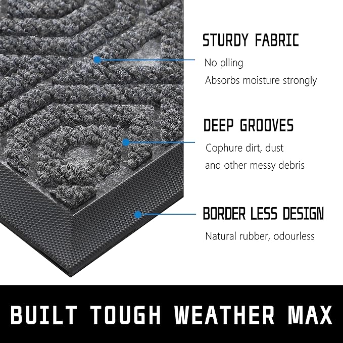 Yimobra Modern Geometric Welcome Doormat, 47 x 32 Inch, Grey, Waterproof, Non Slip, Stain & Fade Resistant, Low Pile, Sturdy Rubber, Easy Clean, Indoor/Outdoor