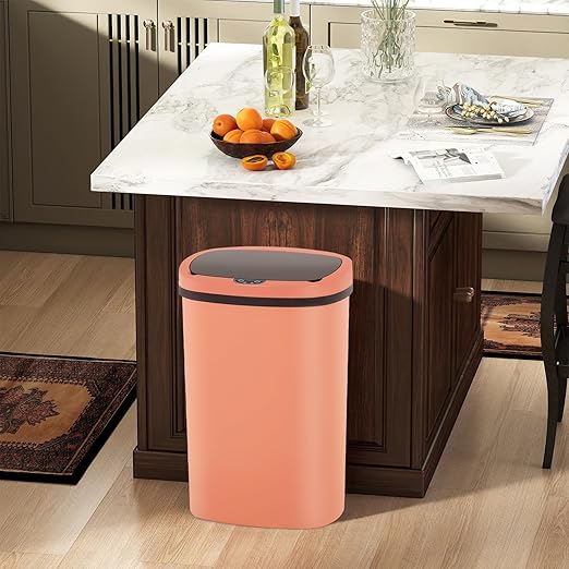 Automatic Motion Sensor Bathroom Trash Can with Lid, 13 Gallon Touchless Trash Bin, Smart Dog Proof Garbage Can, Touch Free Waste Basket for Toilet, Office, Bedroom,Pink,2