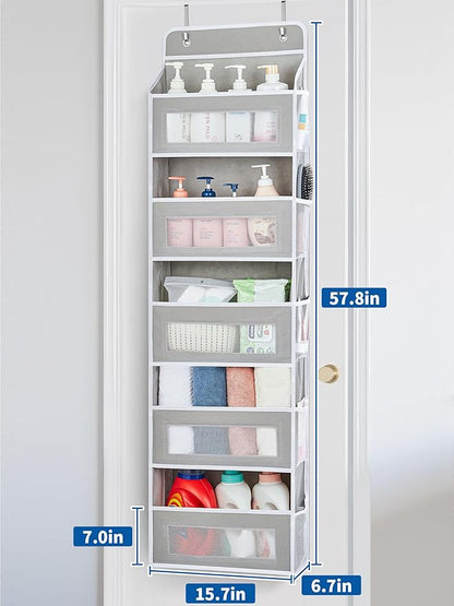 JARLINK 2 Pack Over The Door Organizer, 5 Shelf Door Hanging Organizer with 5 Large Pockets, 44 lbs Weight Capacity Hanging Storage for Bathroom, Bedroom, Nursery, RV, Pantry (Light Grey)
