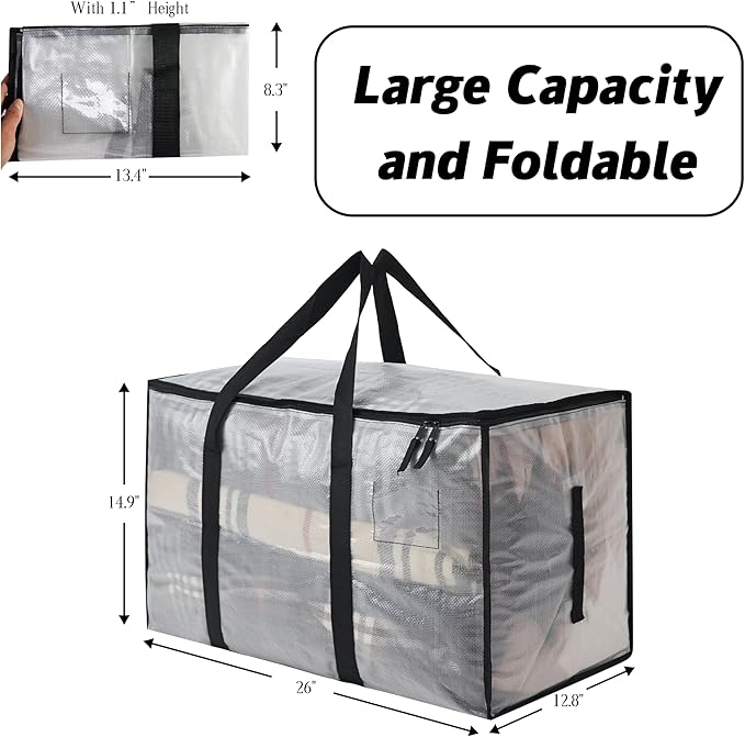 Heavy Duty 93L (24.5 Gallon) Stackable Storage Bins with Fully Openable Lids,Moving Bags Heavy Duty, Clear Plastic Totes for Moving Storage, Home Organization, Closet, Dorm Room. 8 pack