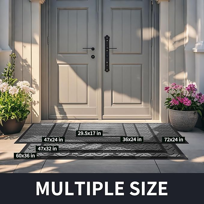 Yimobra Large Door Mat Outside Entrance 47x32, Waterproof Heavy Duty Outdoor Mats for Front Door, Non Slip Rubber Entry Mat for Garage Patio, Easy Clean, Grey