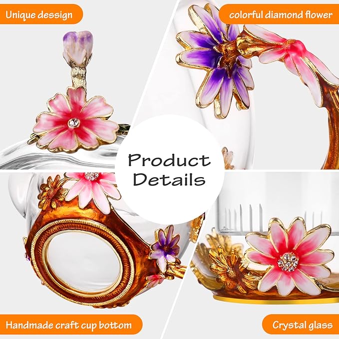 Luka Tech 35OZ Enamel Glass Flower Teapot With Removable Loose Tea Leaf Infuser Tea Maker,Gifts For Women,Mom,Mothers Day,Christmas,Birthday,Valentines Day