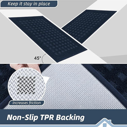 BEQHAUSE Waffle Door Mats Indoor 36"x60", Dog Mat for Muddy Paws Absorbent and Dirt Resist Floor Mats Non-Slip Washable Rugs for Entryway, Welcome Mat for Front Back Door, Muddy Wet Shoes, Navy Blue