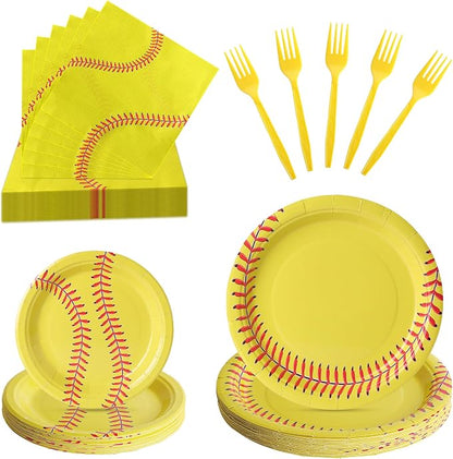 100 Pcs Disposable Softball Party Tableware Set