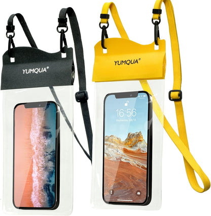 Large Waterproof Phone Pouch 2 Pack, IPX8 Waterproof Cell Phone Case Dry Bag Compatible with iPhone 15 14 13 12 Pro Max, Galaxy S23 Ultra S22 Pixel 4 XL Phone Up to 7.5", Black+Yellow