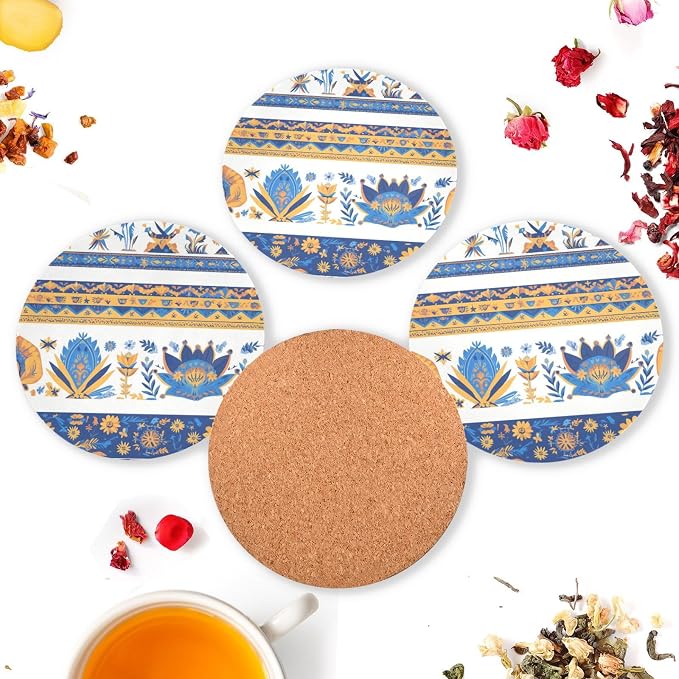 Vector Illustration Ukrainian Folk Pattern 4 Pcs Round Coasters