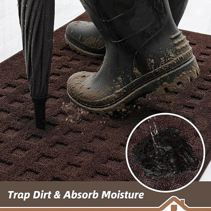 BEQHAUSE Waffle Door Mats Indoor 24"x36", Dog Mat for Muddy Paws Absorbent and Dirt Resist Floor Mats Non-Slip Washable Rugs for Entryway, Welcome Mat for Front Back Door, Muddy Wet Shoes, Dark Brown