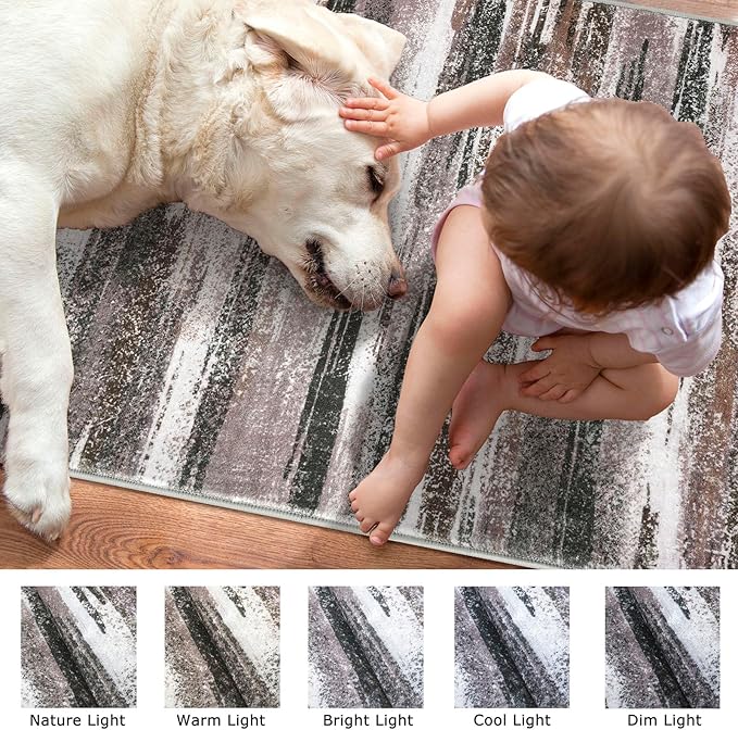 Modern Abstract Entryway Rug Indoor 2x3 Washable Rug Non-Slip Soft Small Area Rug Dark Light Brown White Kitchen Mats Thin Print Faux Wool Floor Carpet Throw Rugs Backdoor Mat for Entry