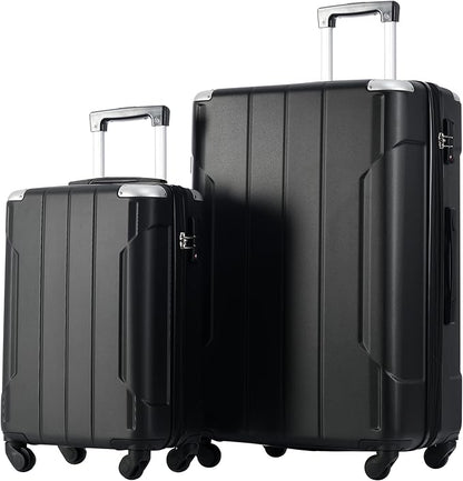 Merax Luggage Sets of 2 Suitcases With Wheels, Expandable and Lightweight, TSA Lock, Hardside Spinner Carry On Luggage (20 28 inch Black)