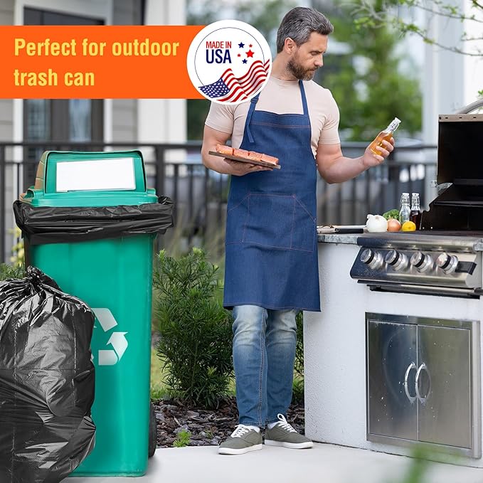 Delxo 55-60 Gallon Black Trash Bags, 100 Count – 0.9 Mil Medium Duty Garbage Bags, Thick, Durable & Puncture-Resistant Plastic, Perforated Design – Made in USA for Kitchen, Yard, Office & Party