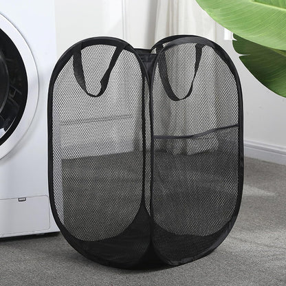 Extra Large Laundry Bag 1 Pack with 1 Pack Pop Up Hamper, Black Travel Laundry Bags 30"x40", Foldable Mesh Laundry Basket, for college dorm and apartment dwellers (2PCS)