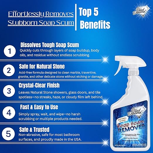 Black Diamond Stoneworks Shower Care Essentials –Natural Stone Shower Sealer, Glass Cleaner Spray & Soap Scum Remover – Professional Protection & Easy Cleaning for Bathrooms (3 Pack)
