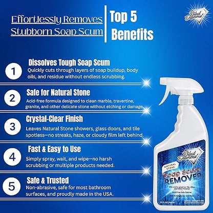 Black Diamond Stoneworks Shower Care Essentials –Natural Stone Shower Sealer, Glass Cleaner Spray & Soap Scum Remover – Professional Protection & Easy Cleaning for Bathrooms (3 Pack)