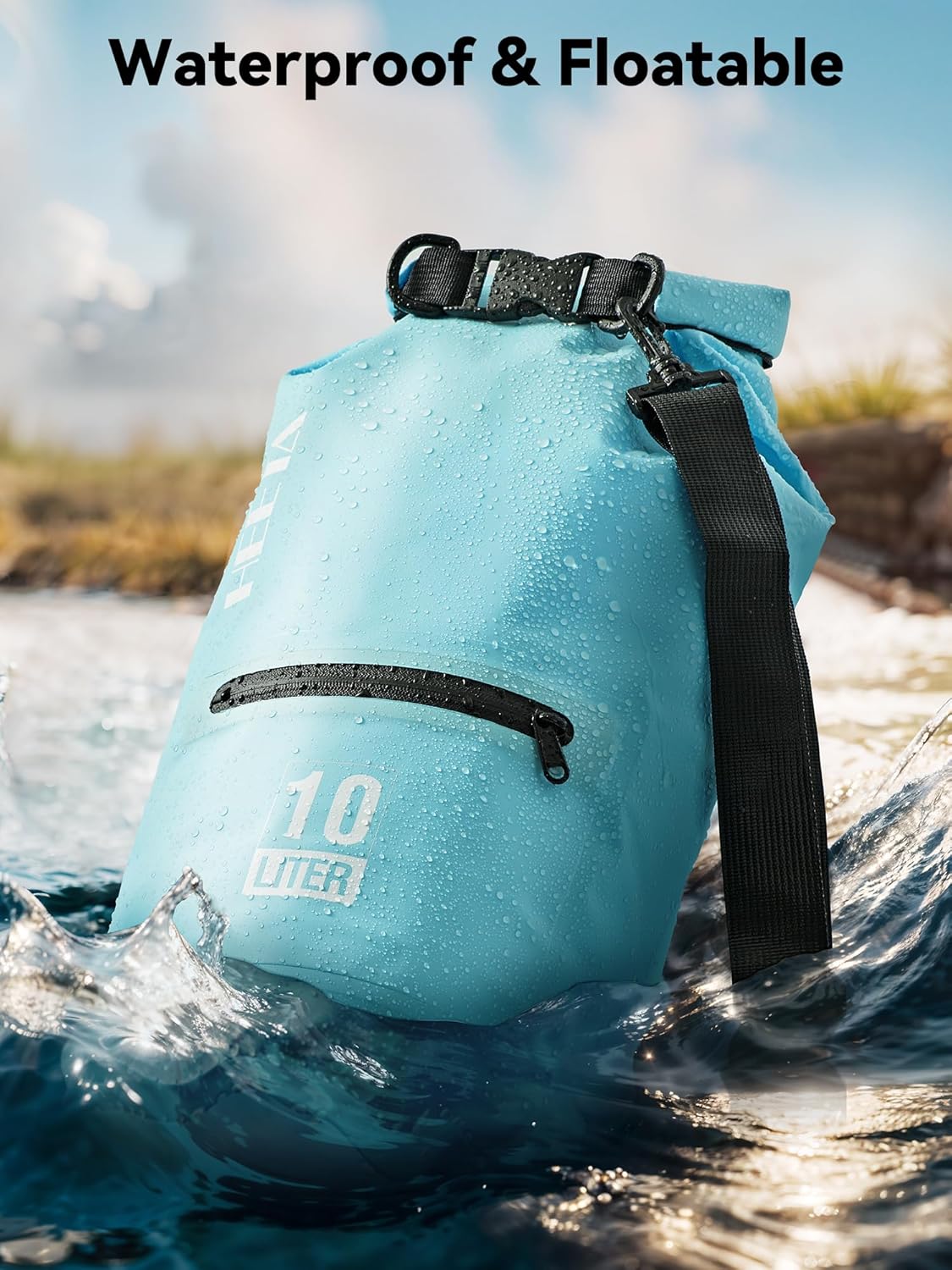HEETA Waterproof Dry Bag with Front Zippered Pocket for Women Men, 5L/10L/20L/30L/40L Roll Top Lightweight Dry Storage Bag Backpack for Travel, Kayaking, Boating, Rafting, Camping, Hiking & Beach
