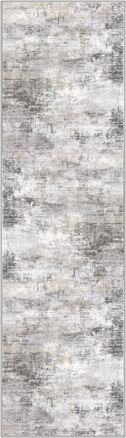 IOHOUZE Abstract Runner Rug 2x7 Ft Washable Runners for Hallways, Non Slip Kitchen Runner Printed Faux Wool Entryway Runners Indoor, Modern Abstract Floor Carpet for Hall Kitchen Bedroom, Grey Beige