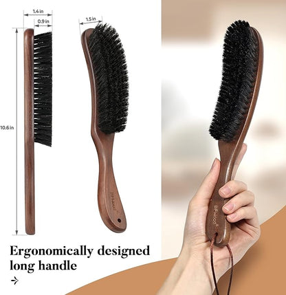 BFWood Clothes Brush - Boar Bristle Lint Brush for Suits, Cashmere, Wool, Velvet, Suede and Pet Hair - Large Black Walnut Wood Handle