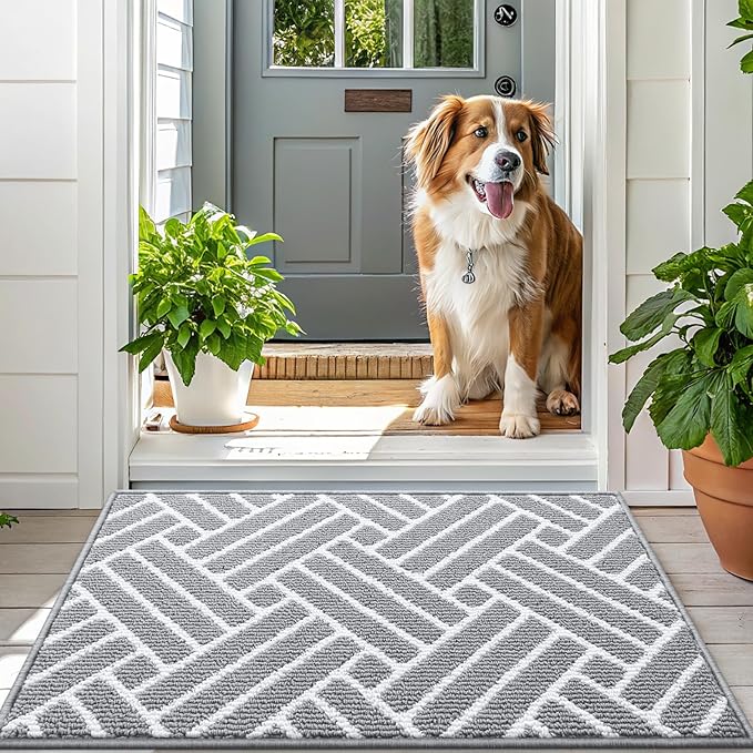OLANLY Indoor Door Mat, 36x24 Inch, Dirt Resistant and Absorbent, Non-Slip Rubber Backing Floor Mats, Easy Clean Low-Profile Doormat for Entryway, Front Door, and Inside Entrance, Light Grey