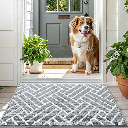 OLANLY Indoor Door Mat, 36x24 Inch, Dirt Resistant and Absorbent, Non-Slip Rubber Backing Floor Mats, Easy Clean Low-Profile Doormat for Entryway, Front Door, and Inside Entrance, Light Grey