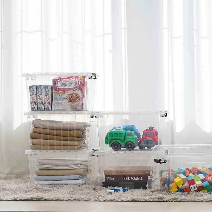Citylife 22 QT Clear Plastic Storage Bins with Lids Stackable and Nestable Storage Boxes with Lids Large Plastic Storage Containers for Garage, Closet, Kitchen, 4 Packs