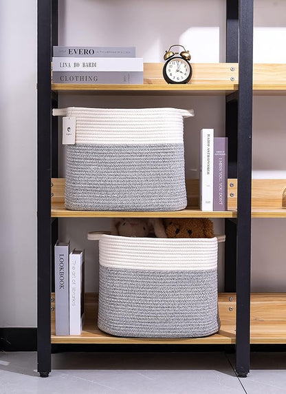 Medium and Large Woven Basket//With Handle, Used for Toys and Fabric Storage Basket used for Storing xl Storage Box, Decorative Storage Box Room 2pack (14L12H Silver Gray, 14L*10W*12H)