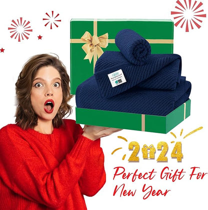 Blue Towels Set for Bathroom, Luxury 3 Piece Gift set, 100% Cotton | Quick Dry | Soft | Thick, 1 Large Bath 30" x 56", 1 Hand 18" x 28", 1 Wash Cloth 13" x 13", Bathroom Essentials, Navy