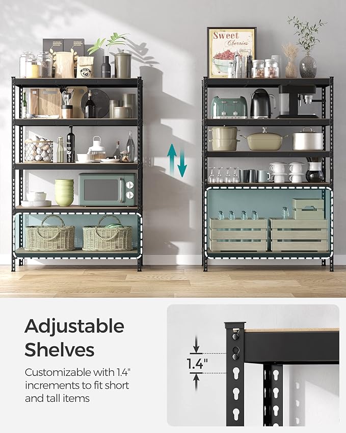 SONGMICS 5-Tier Storage Shelves, Load 2310 lb, Set of 2 Garage Storage, Boltless Assembly, Adjustable Shelving Unit, 23.6 x 47.2 x 70.9 Inches, for Study Shed Basement, Black UGLR600B02