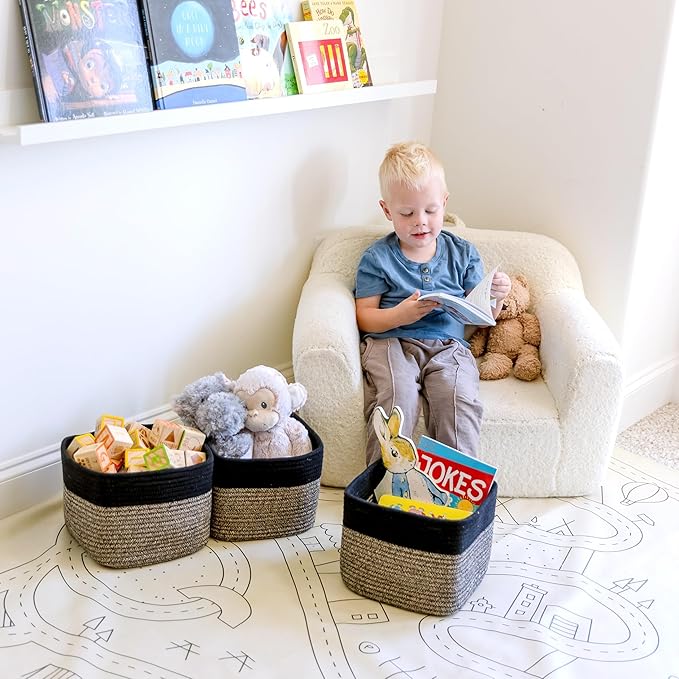 NaturalCozy Storage Cubes 9”x9”x7”Cotton Rope Woven Baskets for Organizing 3-Pack | 9 Inch Cube Storage Bin | Small Basket for Shelf Nursery, Pantry, Decorative Plant, Bathroom Closet, Toy Gift