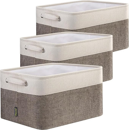 BALEINE 3 Pack Fabric Storage Bins for Shelves, Linen Storage Baskets for Organizing, Decorative Closet Bins for Clothes, Home (Brown, 15"x11"x9.5") ﻿