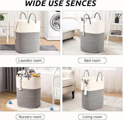 Woven Laundry Basket for Clothes, 80L Large Rectangle Laundry Hampers with Beads Tassel, Nursery Storage Basket for Toys, Tall Dirty Clothes Hamper for Bedroom Aesthetic, Laundry Room Organization