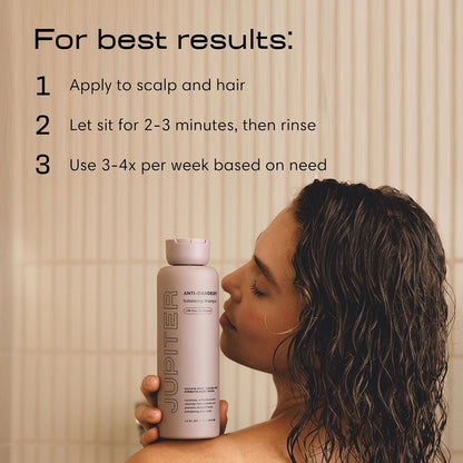 Jupiter Anti Dandruff Shampoo, for Women & Men, Physician-Formulated for Flaky, Itchy, Oily, Dry Scalp, Vegan, Sulfate-Free, Color-Safe, & Paraben-Free, Anti-Dandruff Shampoo with Zinc, 14 fl oz