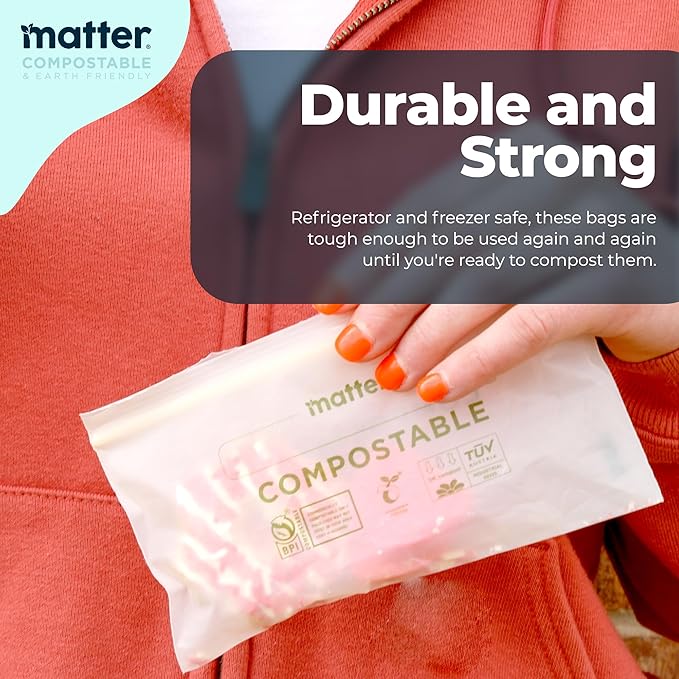 Matter Compostable Assorted Kitchen Bags, 230 Count, Biodegradable, Eco-Friendly Resealable Food Storage Variety Pack, 80 Snack, 80 Sandwich, 50 Quart & 20 Gallon
