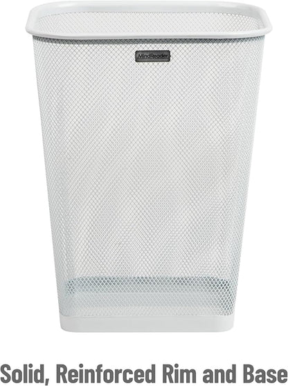 Mind Reader Mesh Trash Can, Square Wastebasket for Office or Home, 5 Gallon Capacity, Metal Mesh, Set of 2, White