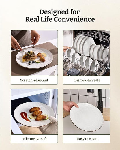 Famiware Ceramic Plates and Bowls Sets, Embossed Dishes Dinnerware