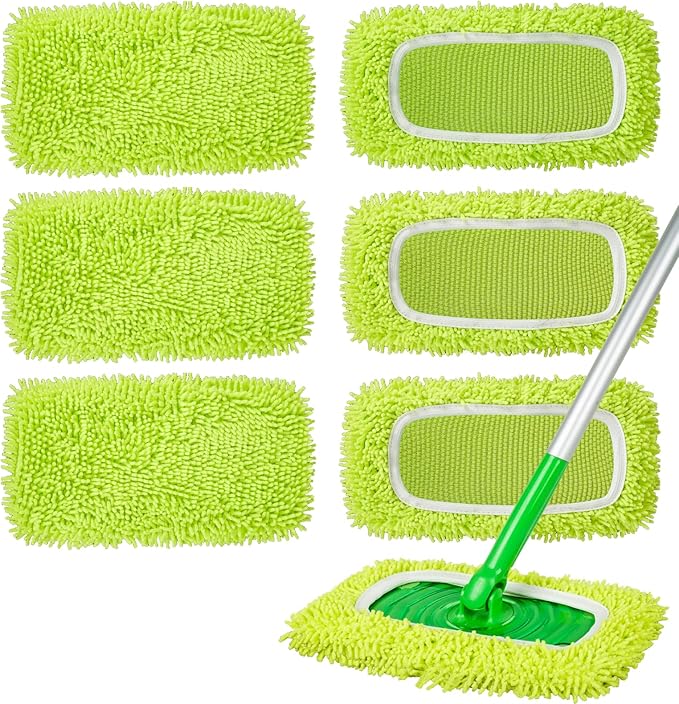 6Pcs Reusable Microfiber Mop Pads Compatible with Swiffer Sweeper Mop, Wet and Dry Flat mop Cover, Replacement Sweeping Mopping pad Refills for Surface/Hardwood Floor Cleaning