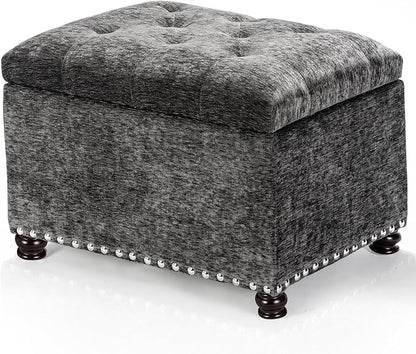 Joveco Storage Ottoman Bench, Rectangle 24" Velvet Foot Rest Stool Square Footstool for Living Room, Bedroom, Charcoal Grey