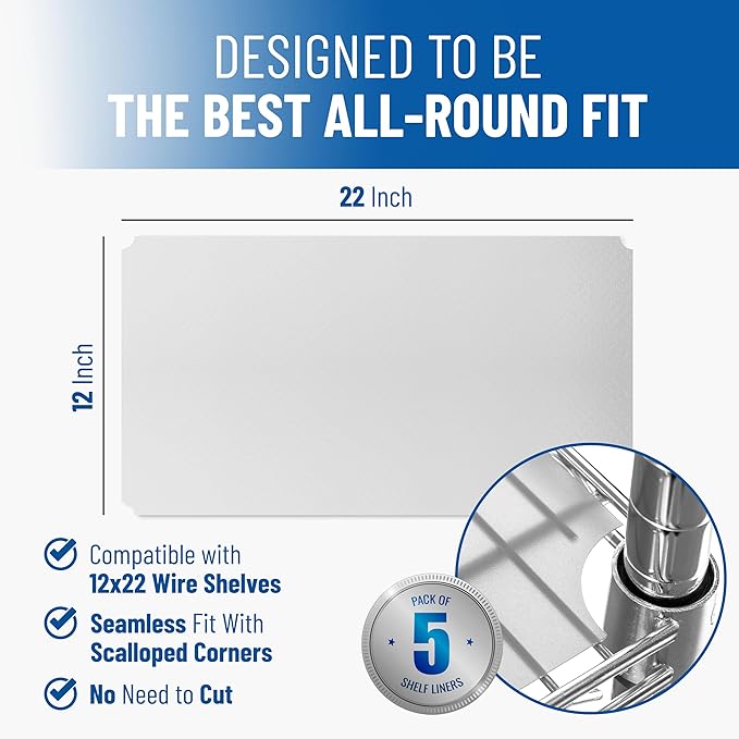 Shelf Liners for Wire Shelf System: Set of 5 in Clear: 12 x 22 inch: Plastic Wire Shelving Shelf Mats