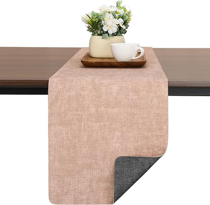 Table Runners 94 Inches Long, Dual-Sided Faux Leather Farmhouse Table Runner Waterproof Heatproof Non-Slip for Living Room Party Home Decor Holiday Decorations(Gray Pink, 12 x 94 Inch)