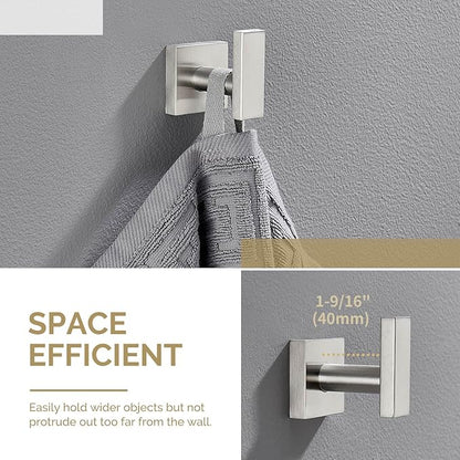 Angle Simple Bathroom Towel Hook, SUS304 Stainless Steel Single Shower Towel Hanger for Wall, Kitchen Cabinet Closet Coat Robe Holder Wall Mounted, Brushed Nickel