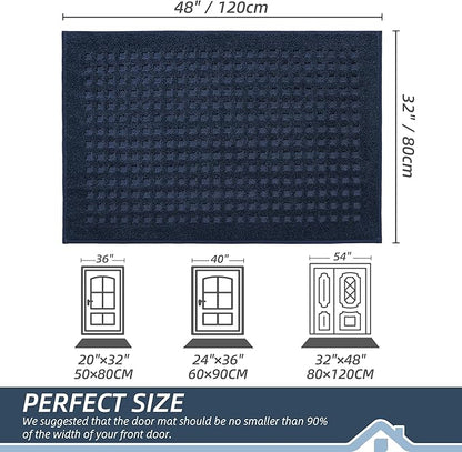 BEQHAUSE Waffle Door Mats Indoor 32"x48", Dog Mat for Muddy Paws Absorbent and Dirt Resist Floor Mats Non-Slip Washable Rugs for Entryway, Welcome Mat for Front Back Door, Muddy Wet Shoes, Navy Blue