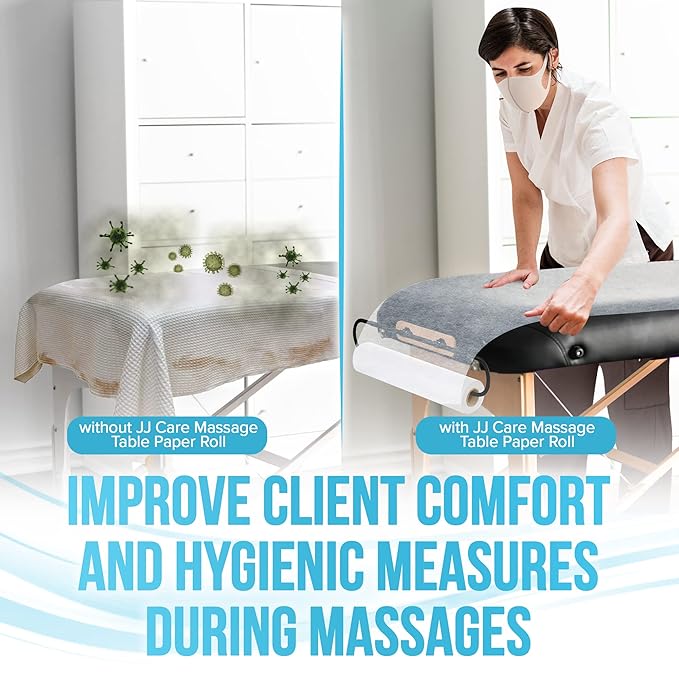 JJ CARE Disposable Massage Table Sheets - 100 Sheets [31.5" x 328 ft, 2 Roll] - 50% Thicker Perforated Massage Bed Cover, Non-Woven Disposable Roll for Massage Table for Waxing, Facial, Tattoo, & Spa