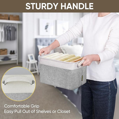 BALEINE 4 Pack Fabric Storage Bins for Shelves, Linen Storage Baskets for Organizing, Decorative Closet Bins for Clothes, Home (Grey, 12"x8"x8")