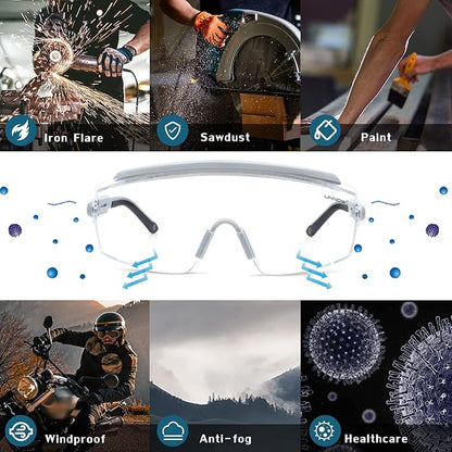 UKNOW Safety Goggles Over Glasses, Safety Glasses Anti Fog Wraparound Eye Protection, Protective Eyewear ANSI Z87.1